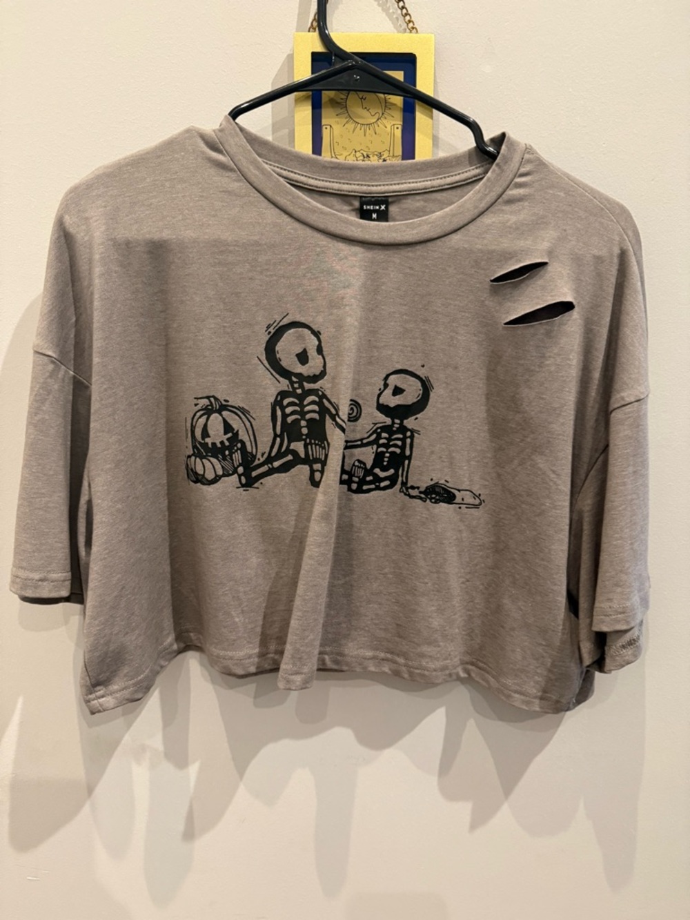 SHEIN Grey Distressed Skeleton Crop Top